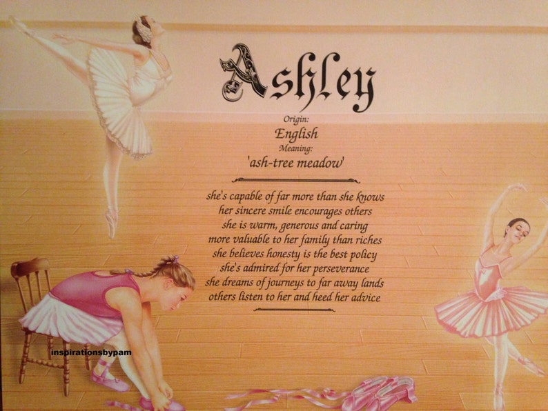 Ashley First Name Meaning Art Printname Meaningballerina Etsy