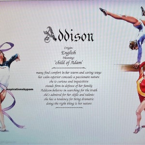 Primeiro nome significado arte impressão-Addison nome significado-inglês origem-personalizado 8x10 arte-ginástica-esportes-decoração de casa-aniversário-formatura