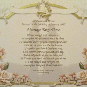 Wedding Vow Art Print-Personalized Marriage Takes Three Art-8x10-Christian Wedding Poem-Home Decor-Love and Marriage-Wedding Gift