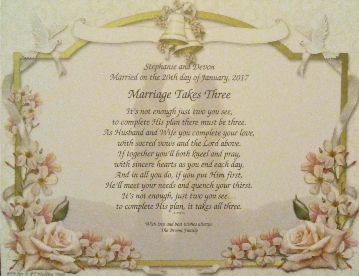 Wedding Vow Art Print personalized Marriage Takes Three Art 8x10