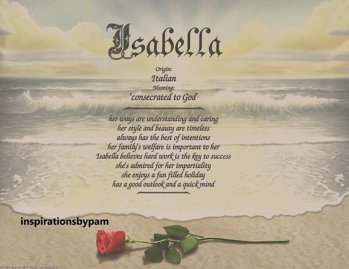 First Name Meaning Art PrintIsabellaPersonalized8x10Red Etsy