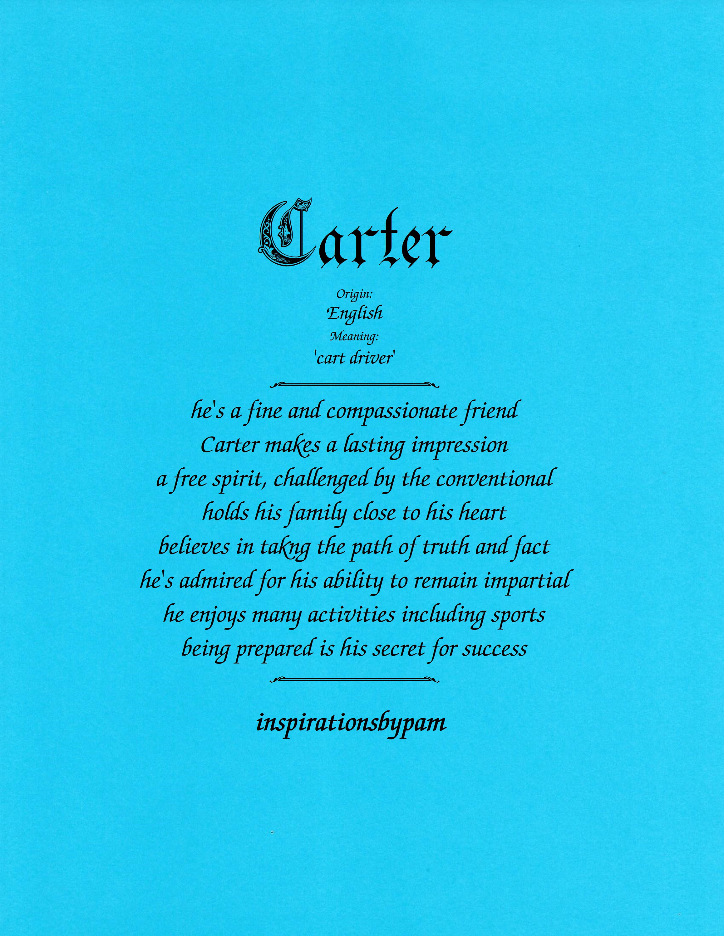 Carter First Name Meaning Art PrintAny Name Etsy