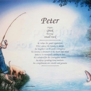 Nome personalizado significado arte impressão-nome de Peter significado-8x10 arte impressão-menino pesca-arte de parede-decoração de casa-presente de aniversário para ele