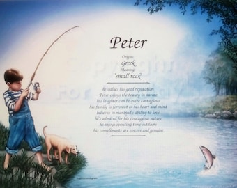 Personalized First Name Meaning Art Print-Peter Name Meaning-8x10 Art Print-Boy Fishing-Wall Art- Home Decor-Birthday-Gift for Him