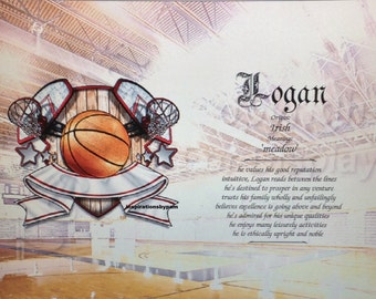 Logan First Name Meaning Art Print-Name Meaning Art-Basketball Print-Personalized-Wall Art-8x10-Irish-Home Decor-Birthday-Graduation