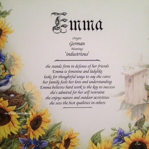 Emma First Name Meaning Art Print-8x10-Personalized-Sunflower-Home Decor-Birthday-Graduation-Christmas