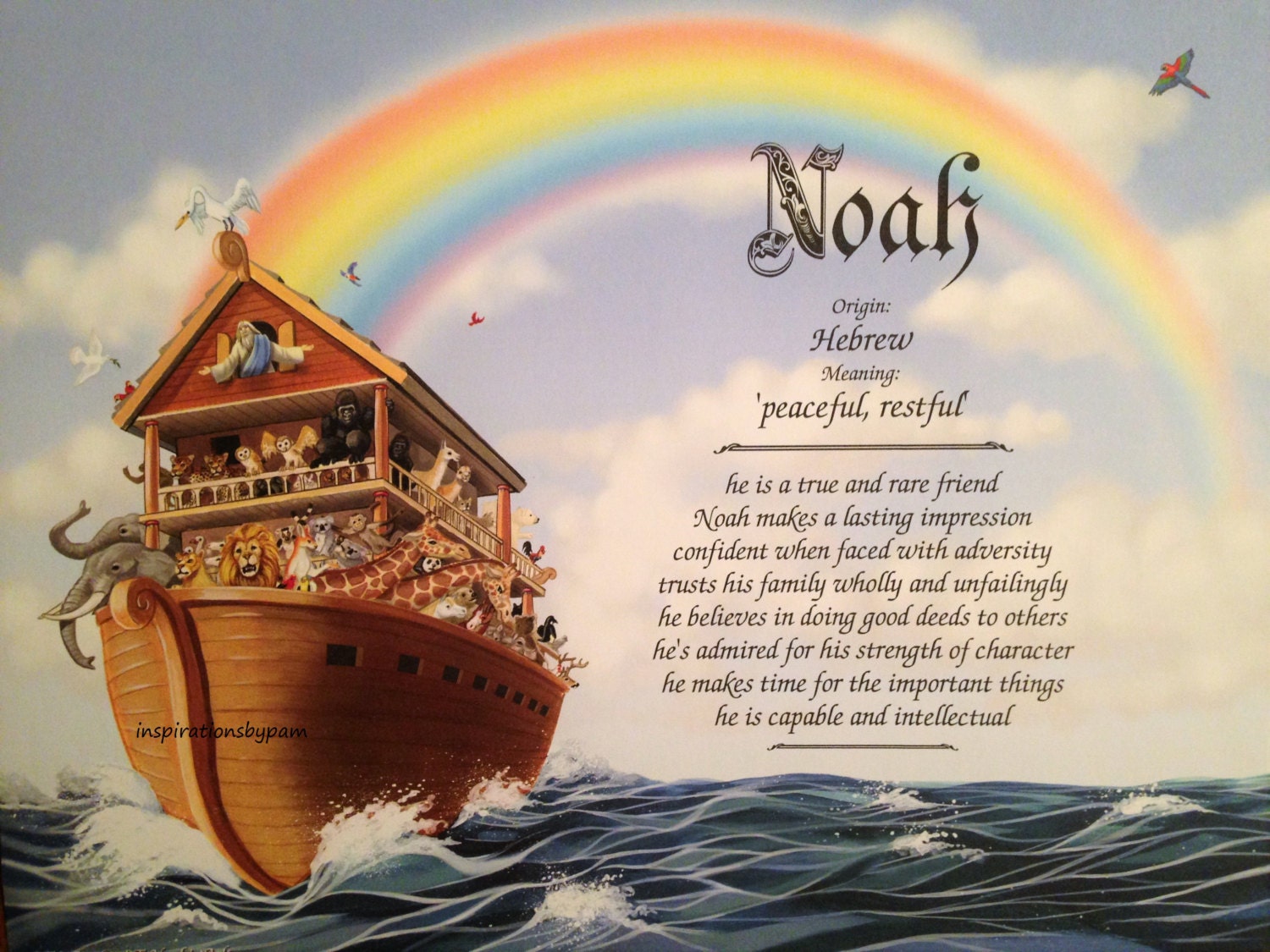 Noah First Name Meaning Art PrintName Meaning Art8x10 Etsy