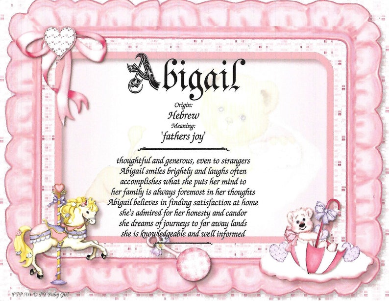 Abigail First Name Meaning Art Printnewborn Personalized Etsy