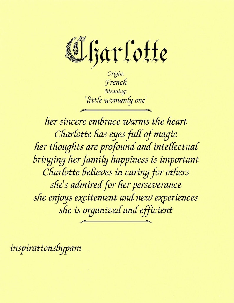 Personalized First Name Meaning Art PrintCharlotte NameAny Etsy