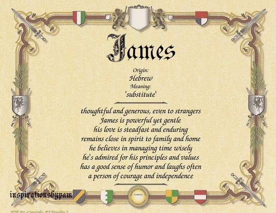 James First Name Meaning Art Print-any Name Meaning Art 