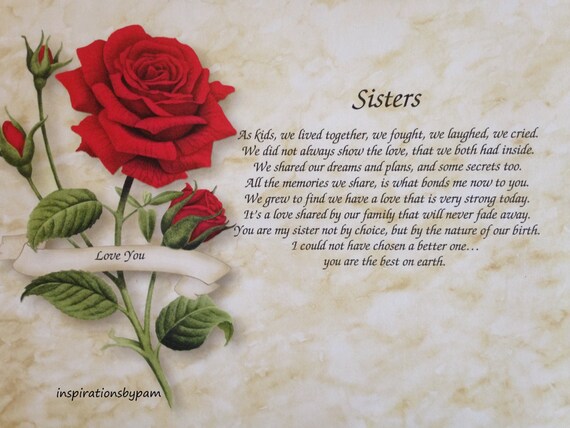 Personalized Sisters Art Print With Inspirational Poem Red Etsy
