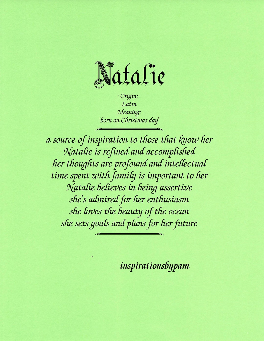 Natalie First Name Meaning Art Printpersonalized Any Namename Meaning