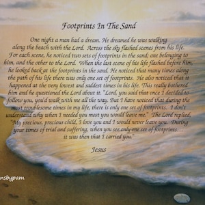 Footprints in The Sand Art Print-Personalized-Inspirational-Jesus-8x10-Home Decor-Birthday-Mother&#39;s Day-Father&#39;s Day-Wedding