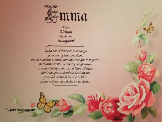 Emma First Name Meaning Art Print Spanish Image 0