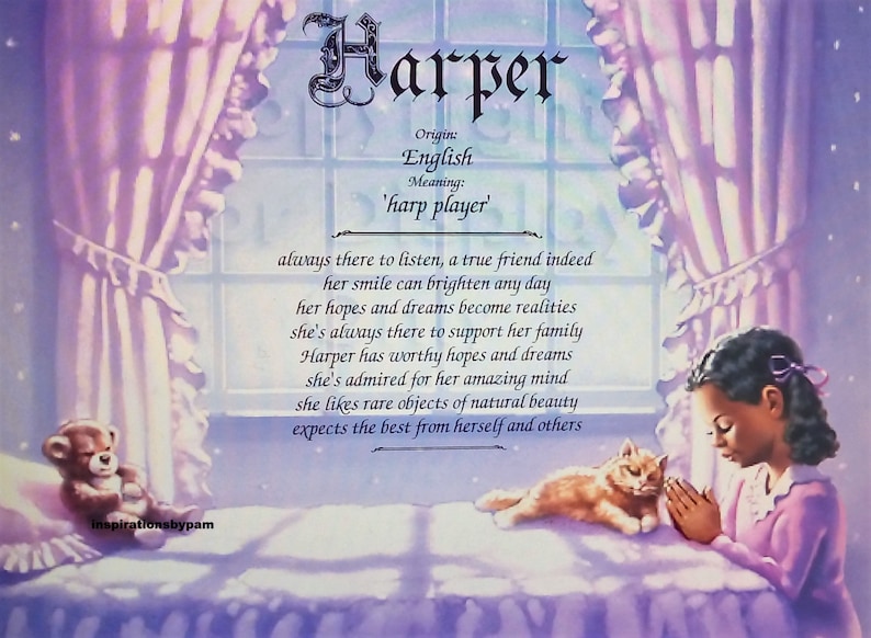 Harper First Name Meaning Art Printpersonalized Name Meaning Etsy