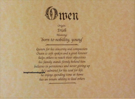 owen first name meaning art print name meaning parchment etsy