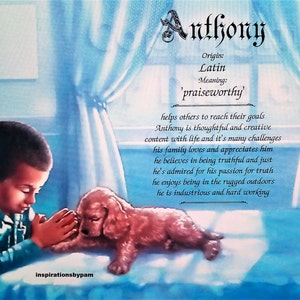 Personalized Name Meaning Art Print-First Name-8x10 Christian Art Print-Custom Name Print-African American Praying Boy-Home Decor-Birthday