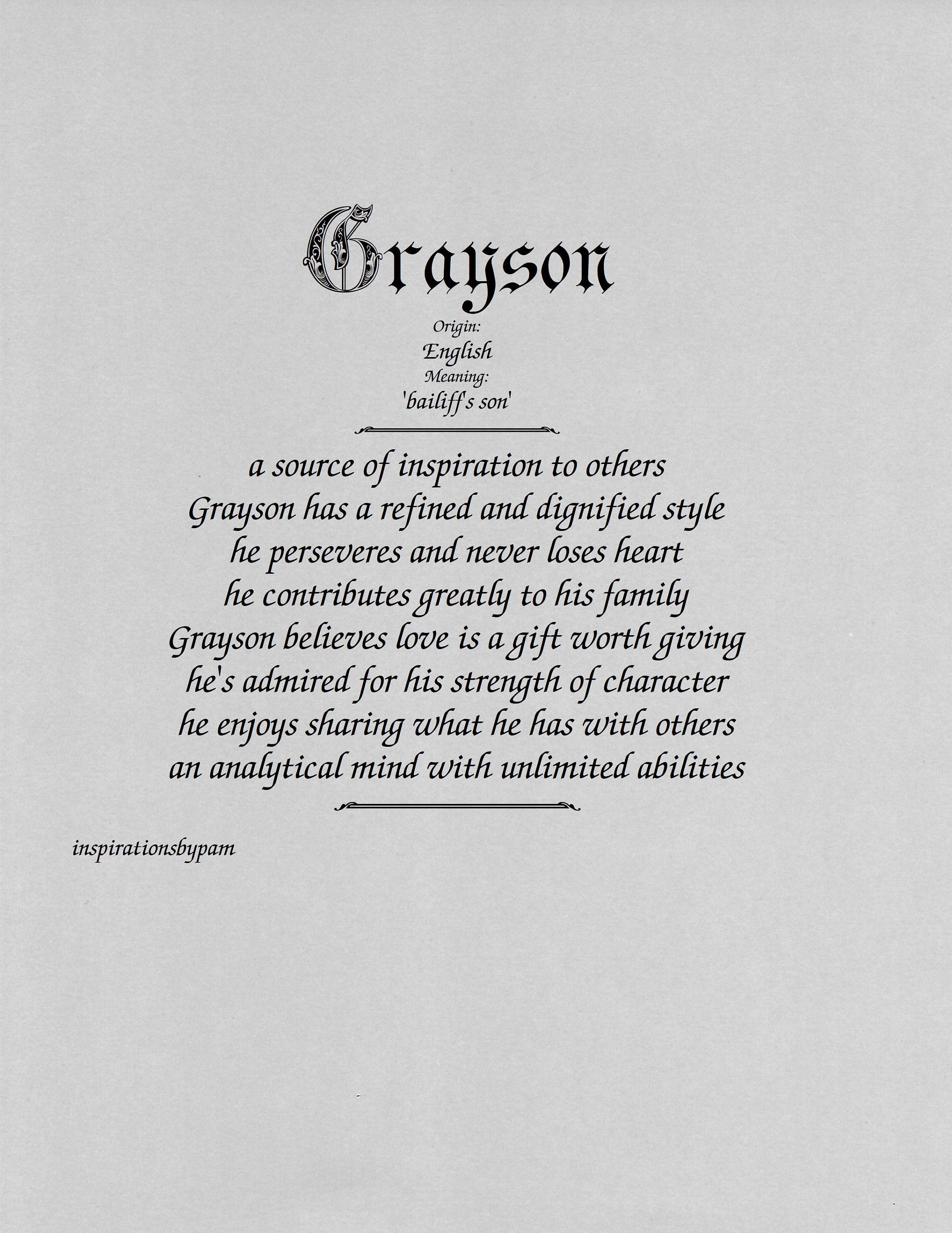 Personalized First Name Meaning Art Printgrayson Nameany Name8x10