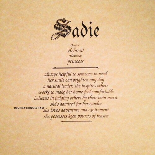 Sadie First Name Meaning Art Printname Etsy