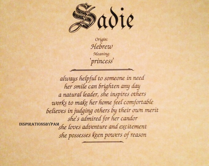Sadie First Name Meaning Art Printname Meaningpersonalizedparchment 8x10home Decorbirthday