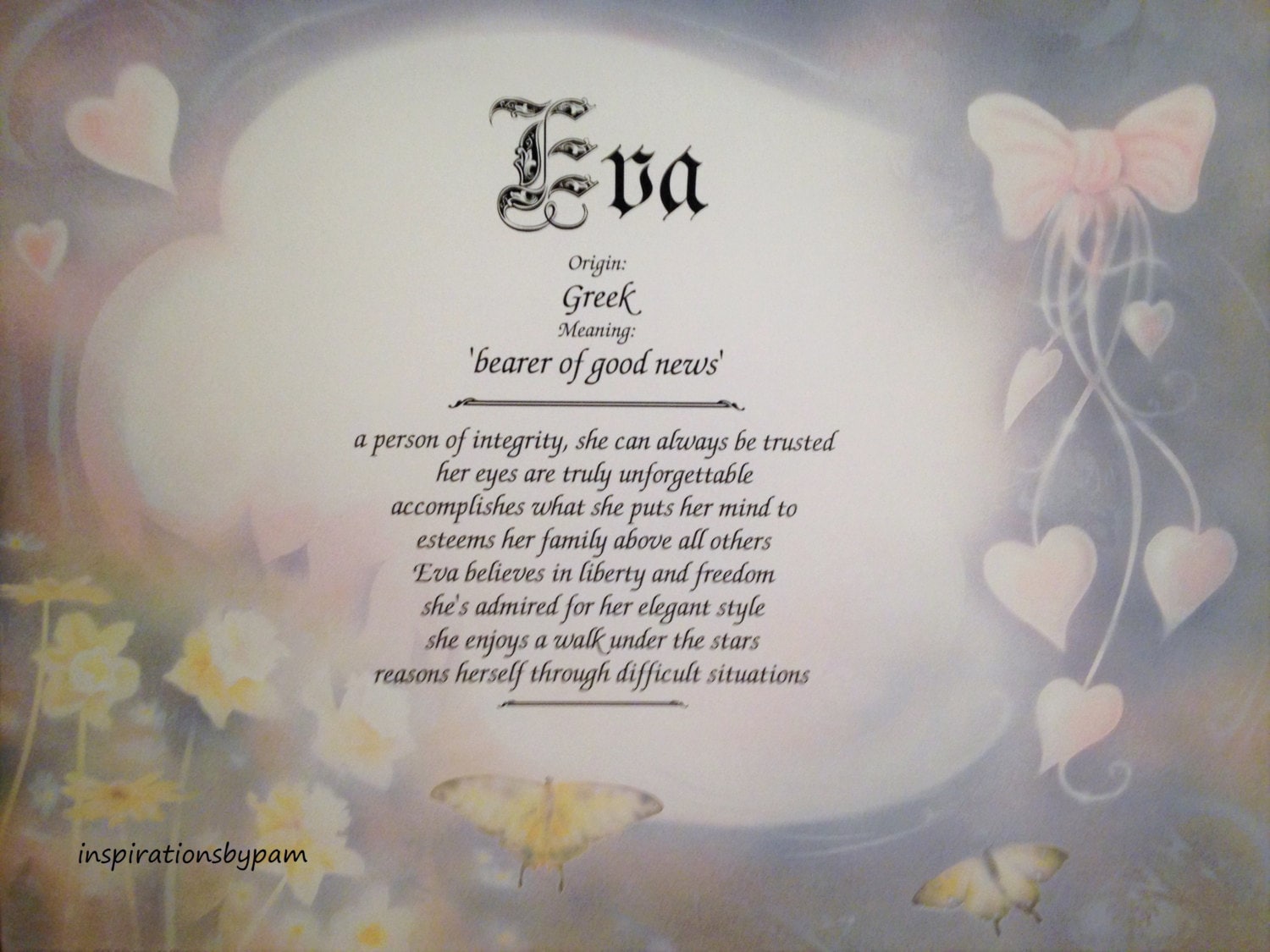 Personalized Eva First Name Meaning Art Print 8x10 Hearts Etsy