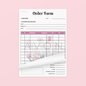 AVON Różowy formularz zamówienia + szablon śledzenia zamówień, AVON Wydrukowany formularz zamówienia + śledzenie zamówień, Zamówienie zakupu i szablon śledzenia zamówień