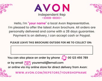 Custom AVON catalog accompanying sheet size A5, collect brochure and orders, for Avon representatives