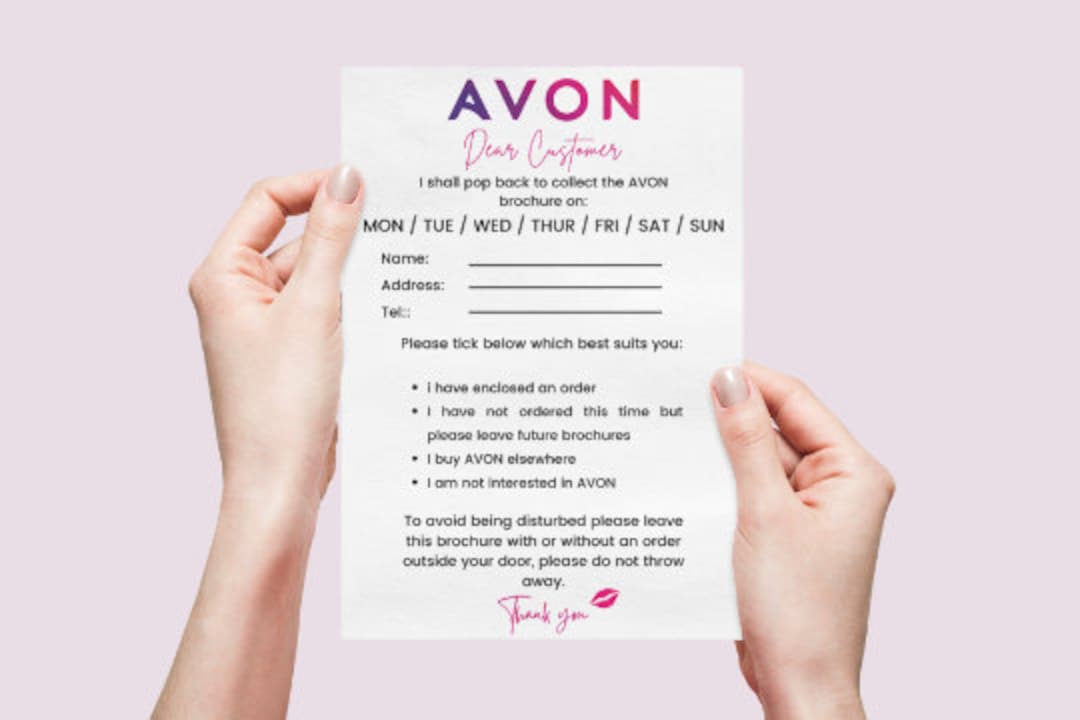 Catalogo AVON foglio di accompagnamento formato A5, raccogli