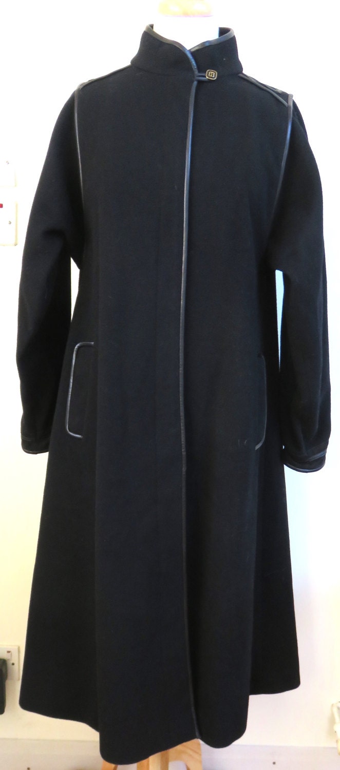 Image of Vintage Baccarat 's Bill Gibb Era Black Wool Leather & Suede A-Line Swing Coat Super Stylish Size  Uk  Usa