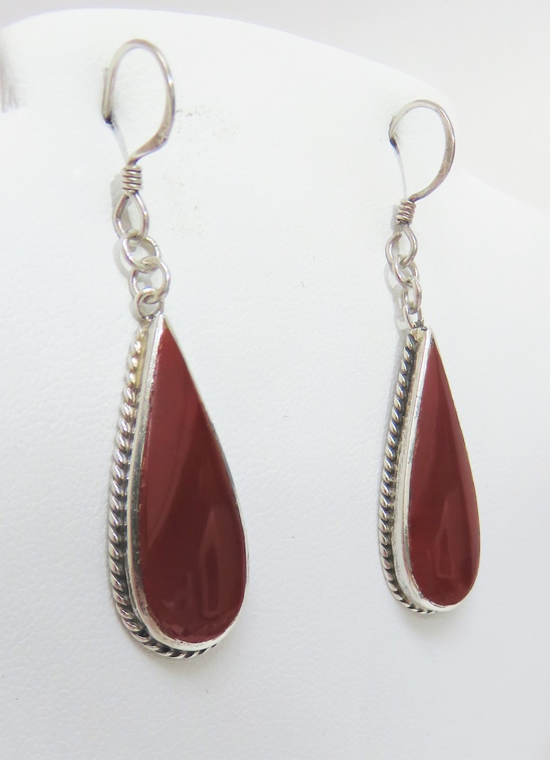 5 cm Long Vintage Sterling Silver and Carnelian Drop Earrings