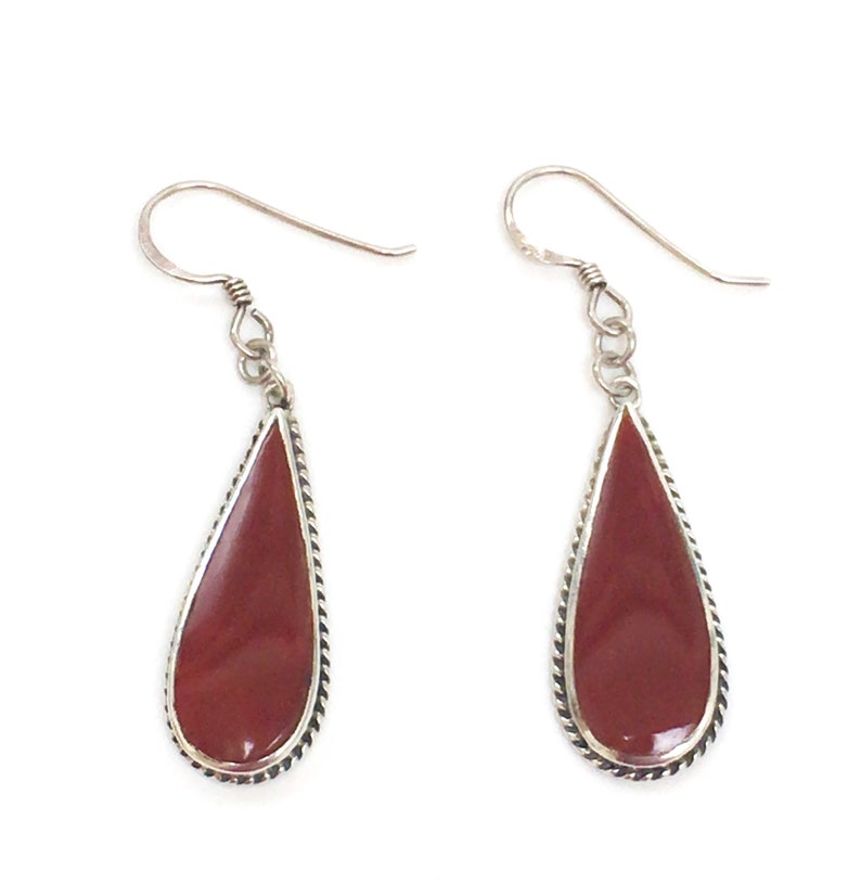 5 cm Long Vintage Sterling Silver and Carnelian Drop Earrings