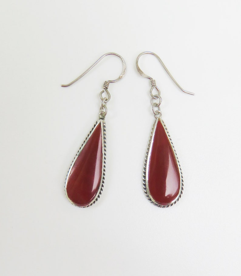 5 cm Long Vintage Sterling Silver and Carnelian Drop Earrings