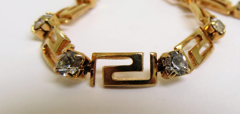 Vintage Signed Avon Gold Tone and Diamante Neckace and Bracelet Set Demi Parure