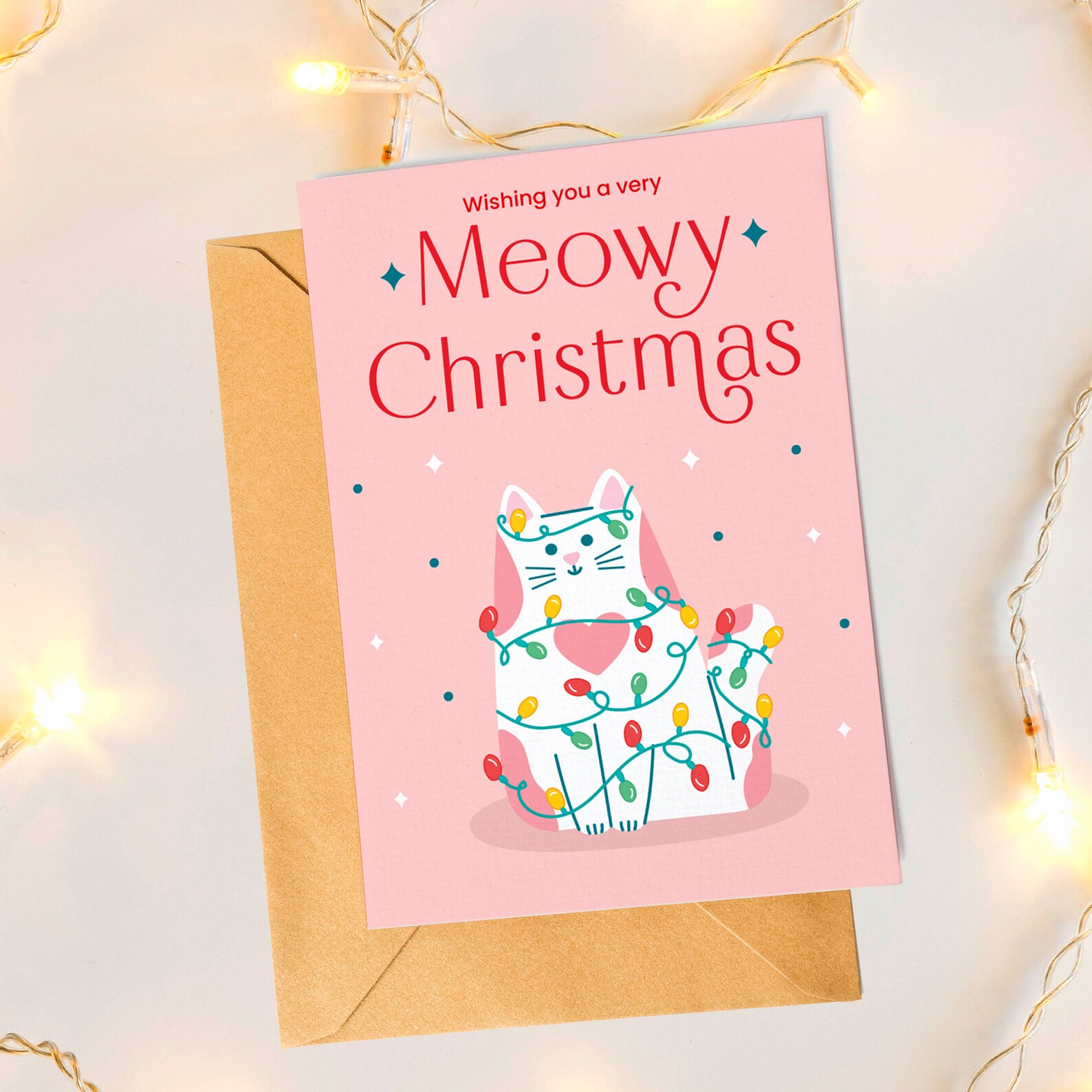 Cat Christmas card Printable Christmas card Cat holiday | Etsy