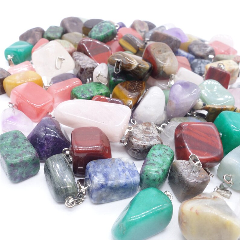 36 Piece Wholesale Lot Natural Irregular Stone Pendants for DIY Jewelry Making Gemstone Beads for Necklace Quartz Turquoise Amethyst Etc