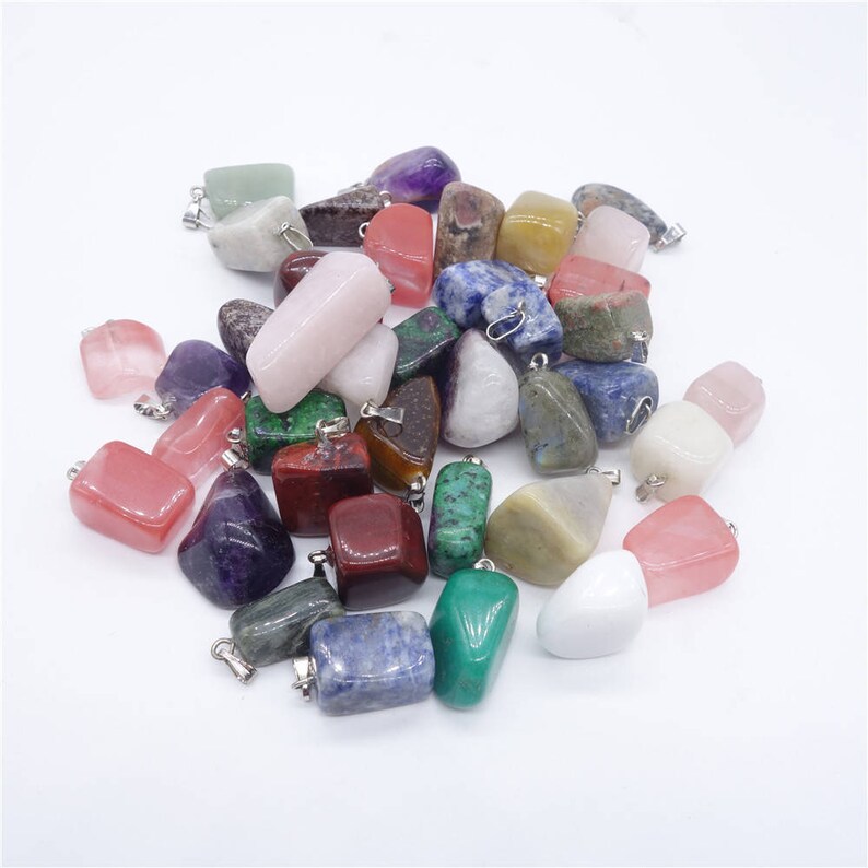 36 Piece Wholesale Lot Natural Irregular Stone Pendants for DIY Jewelry Making Gemstone Beads for Necklace Quartz Turquoise Amethyst Etc