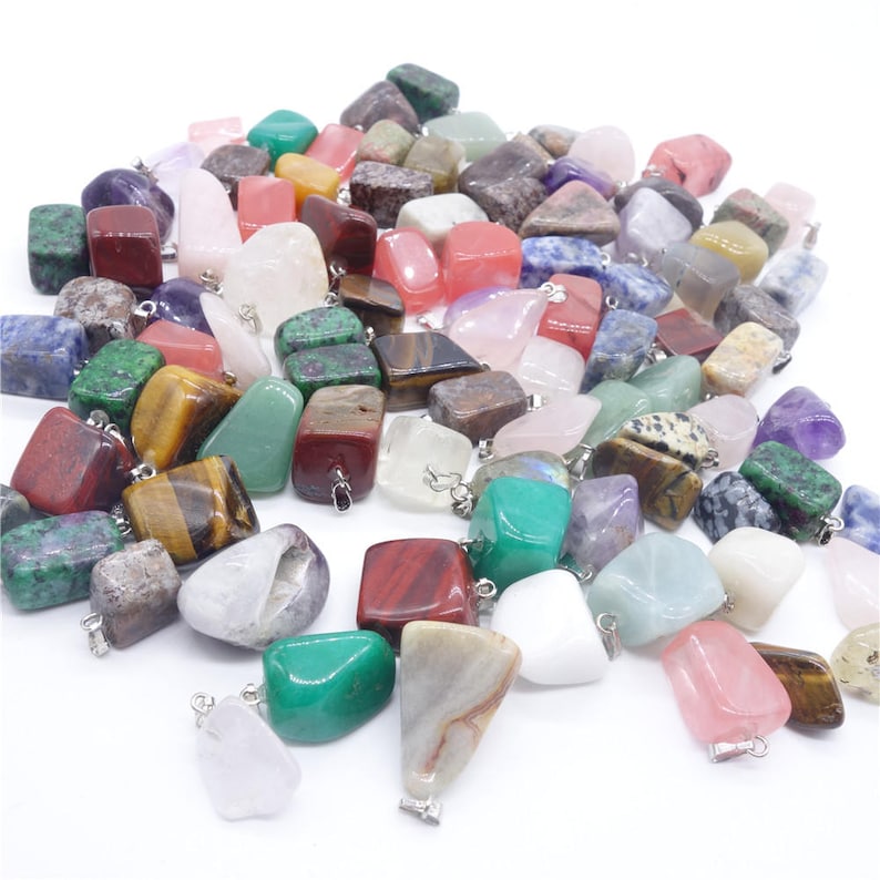 36 Piece Wholesale Lot Natural Irregular Stone Pendants for DIY Jewelry Making Gemstone Beads for Necklace Quartz Turquoise Amethyst Etc