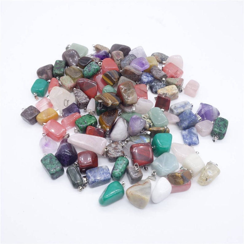 36 Piece Wholesale Lot Natural Irregular Stone Pendants for DIY Jewelry Making Gemstone Beads for Necklace Quartz Turquoise Amethyst Etc
