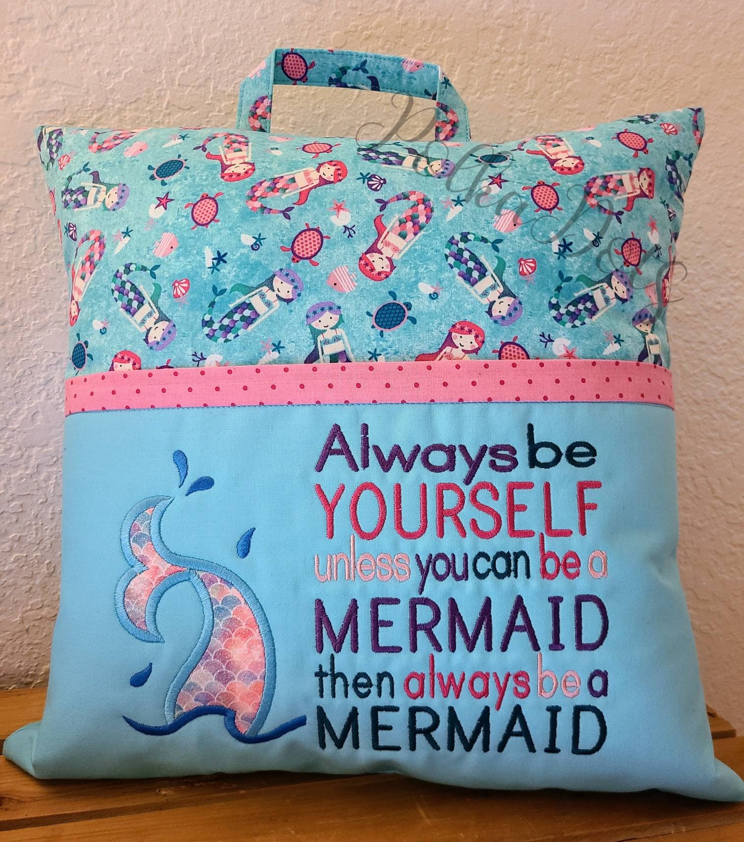 Home & Living Home Décor Pocket pillow Mermaid reading Pillow with a embroidered pocket made in