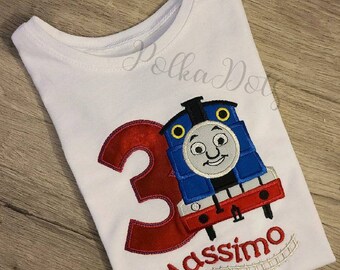 3rd Birthday Shirt, Train Birthday Shirt, Kids Cust Train Shirt, Applique Embroidered T-Shirt, Personalized T-Shirt.