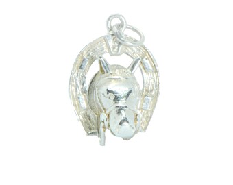 Rare vintage silver horse in horseshoe pendant charm