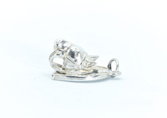 Rare vintage silver horse in horseshoe pendant ch… - image 2