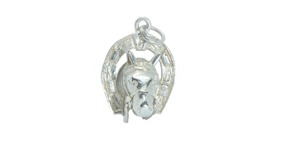 Rare vintage silver horse in horseshoe pendant ch… - image 7