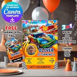 Hot Cars Invitation, Race Cars Invitation, Race Car Birthday Party, Car Birthday Invitation, Cars Invitation | Printable digital art