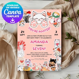 Kitty Birthday Party Invites - Adorable Cat Theme Celebrations, Feline Fun Birthday Invitations for Your Cat Birthday Bash