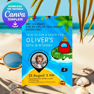 Space Adventure Theme Party Invite - Editable Photo Invite with Colorful Design, Perfect for Custom Printable Invitations for Parties