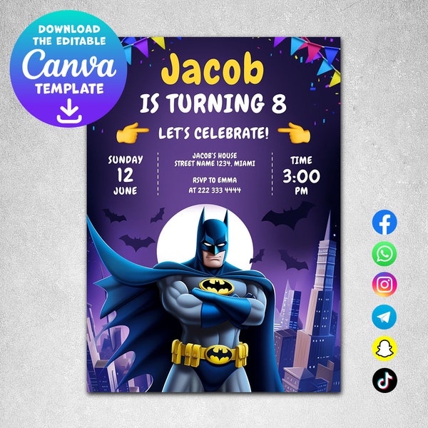 Invitation d’anniversaire de super-héros, fête d’anniversaire, invitation imprimable, invitation téléphonique, carte d’invitation, art imprimable