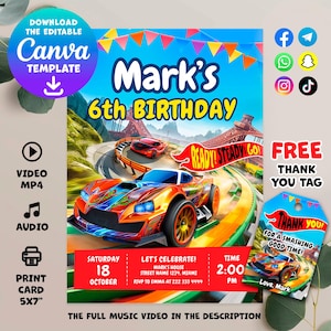 Race Car Birthday Invitation - Exciting Race Cars Theme Invite for Kids Parties - Instant Download & Printable Design