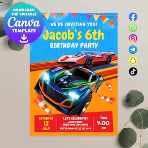 Car Birthday Invitation - Fun Race Car Graphics for a Speedy Celebration - Printable Digital Invite for Birthday Parties