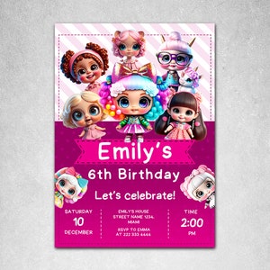 Dolls Birthday Invitation Template - Editable Doll Party Card for Kids - Perfect for Personalised Birthday Celebrations